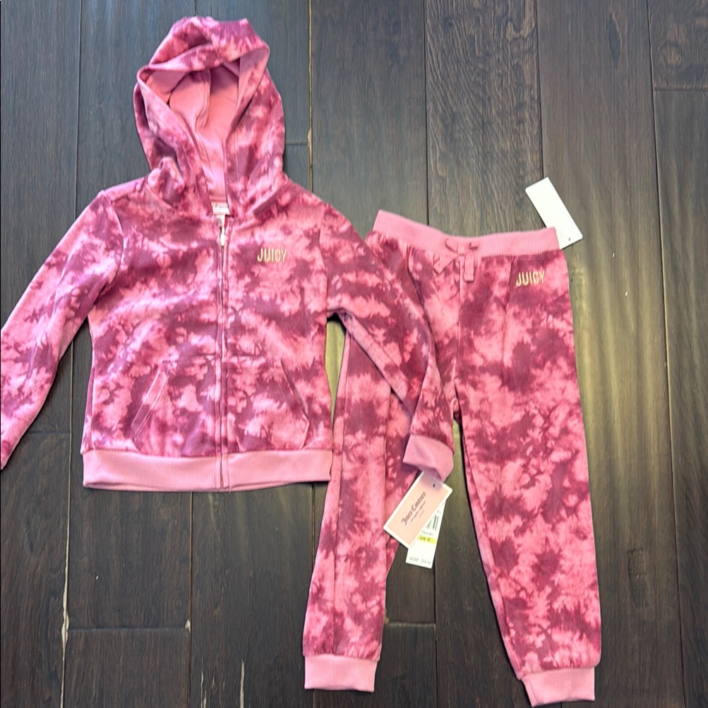 Nwt Juicy Couture Toddler Girls Pink Tie-Dye Hoodie And Joggers Set